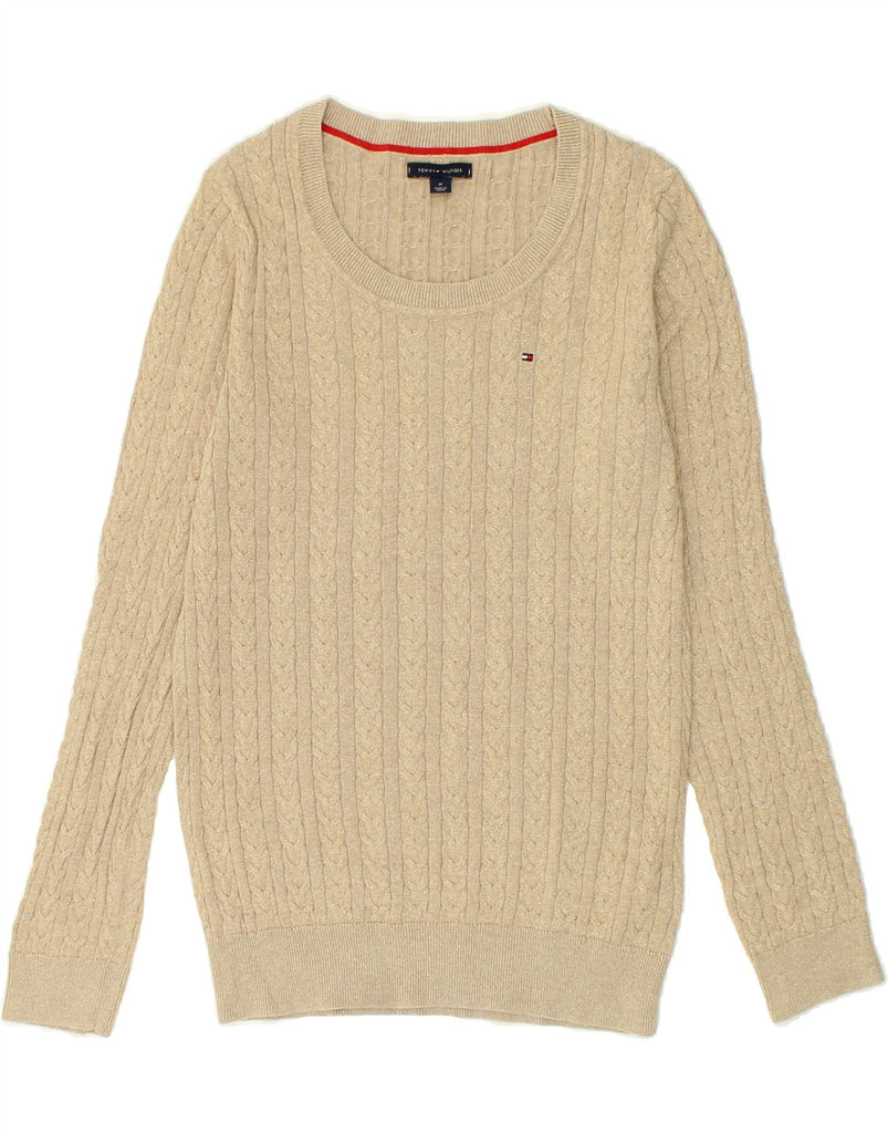 TOMMY HILFIGER Womens Boat Neck Jumper Sweater UK 12 Medium Beige Cotton | Vintage Tommy Hilfiger | Thrift | Second-Hand Tommy Hilfiger | Used Clothing | Messina Hembry 