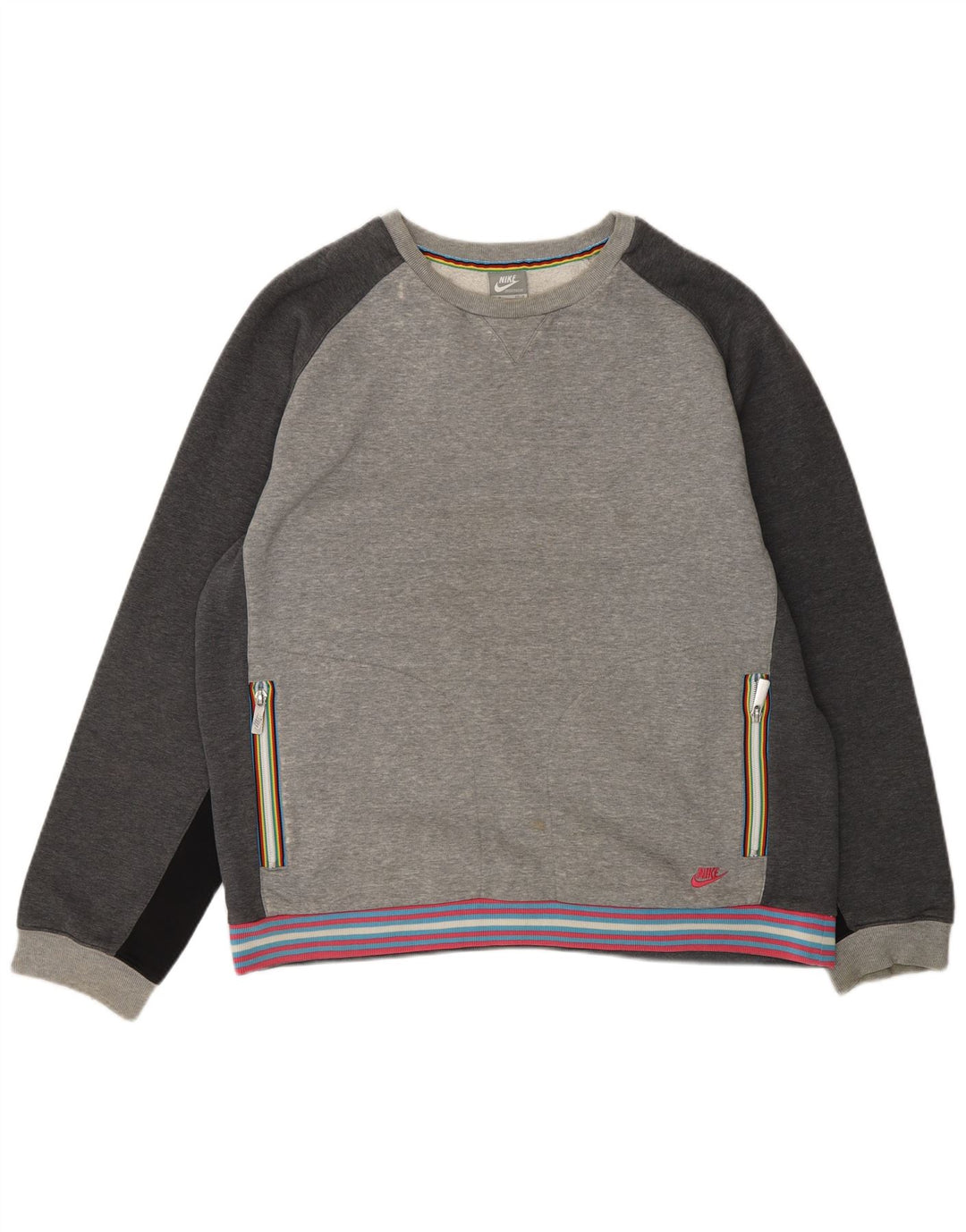 NIKE Mens Loose Fit Sweatshirt Jumper Small Grey Colourblock Cotton