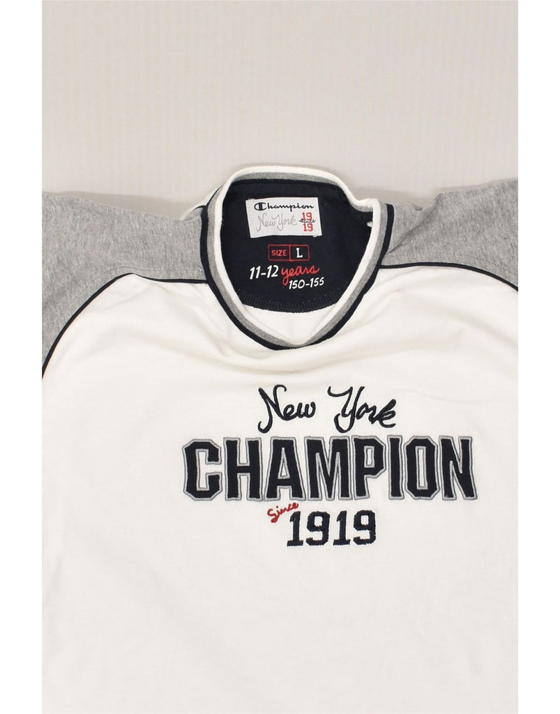 CHAMPION Boys Graphic T-Shirt Top 11-12 Years Large White Colourblock | Vintage Champion | Thrift | Second-Hand Champion | Used Clothing | Messina Hembry 