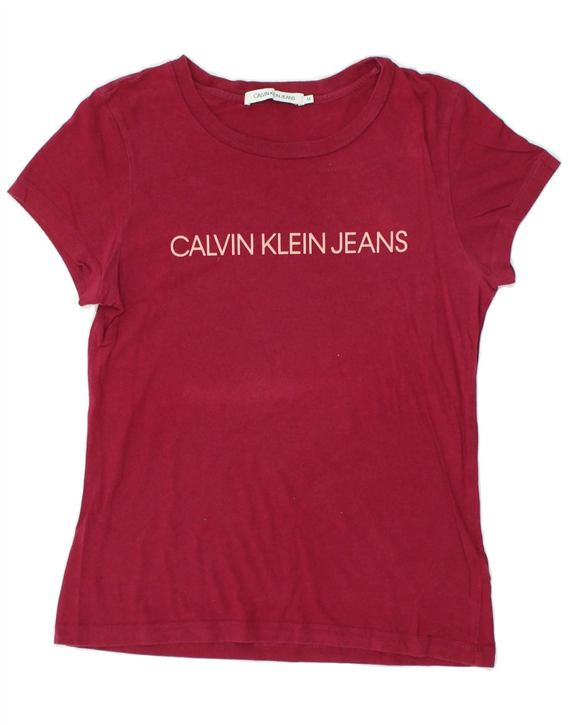 CALVIN KLEIN JEANS Womens Graphic T-Shirt Top UK 12 Medium Pink Cotton | Vintage Calvin Klein Jeans | Thrift | Second-Hand Calvin Klein Jeans | Used Clothing | Messina Hembry 