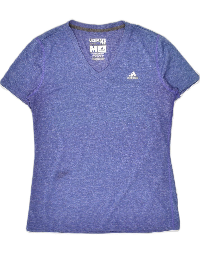 ADIDAS Womens T-Shirt Top UK 14 Medium Blue Flecked Polyester | Vintage Adidas | Thrift | Second-Hand Adidas | Used Clothing | Messina Hembry 