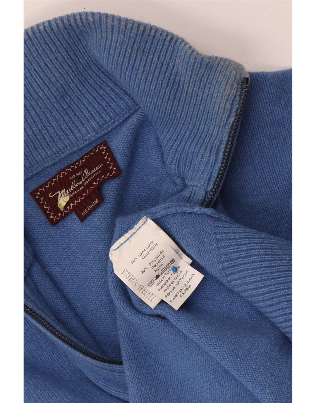 Marlboro Classics Mens Zip Neck Jumper Sweater Medium Blue Wool