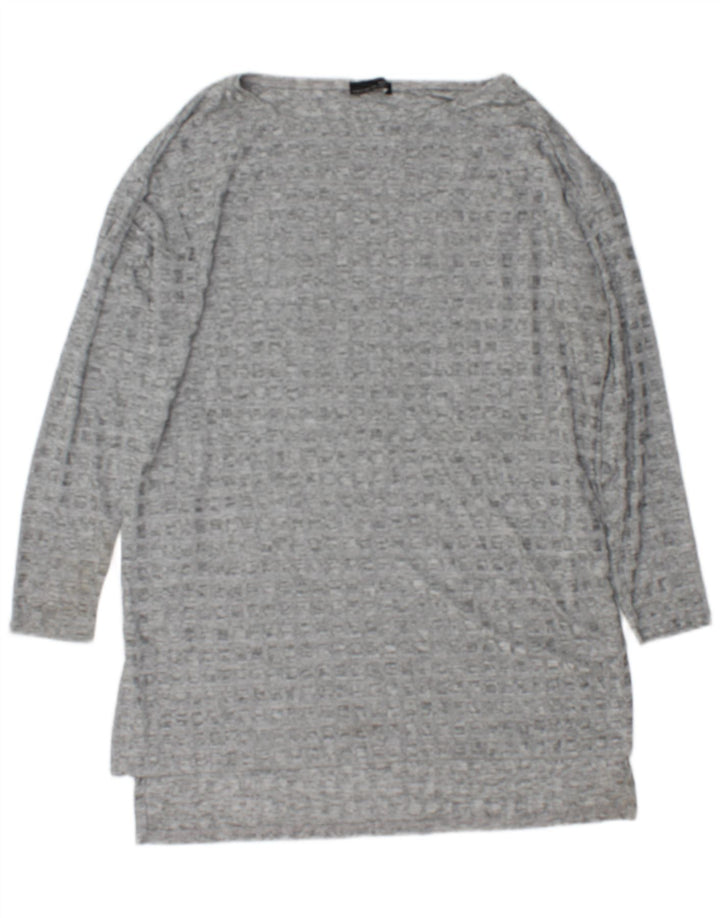 Zara Womens Long Sleeve Tunic Top UK 16 Large Grey Flecked Polyester