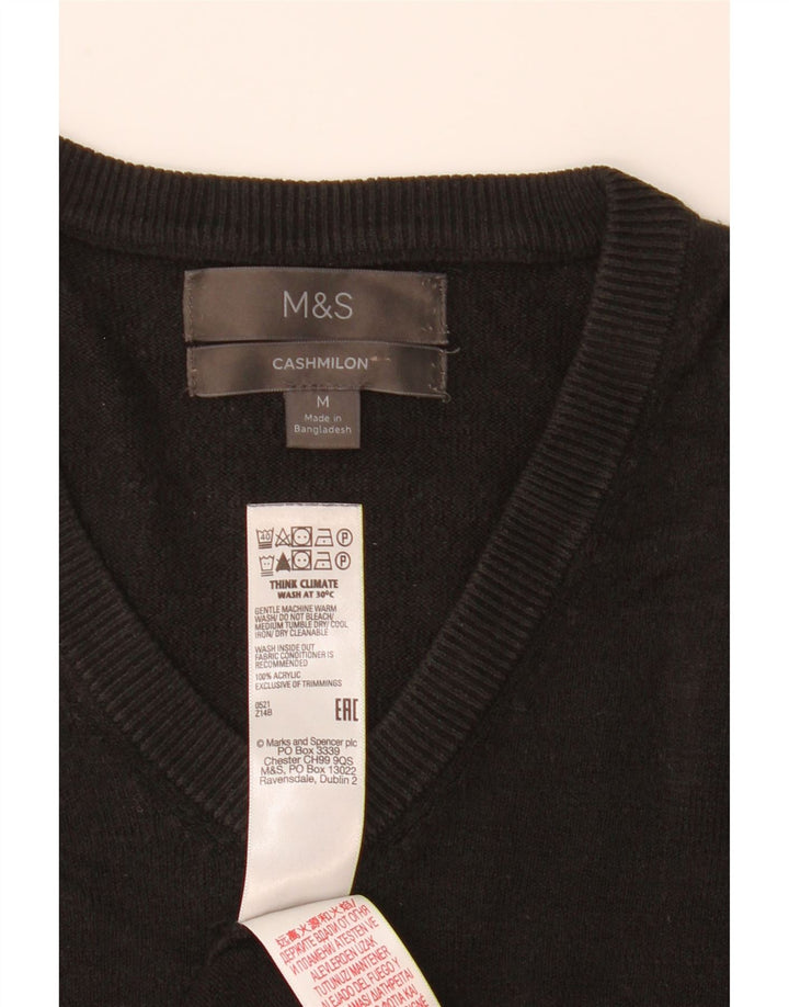 Marks & Spencer Mens V-Neck Jumper Sweater Medium Black Acrylic