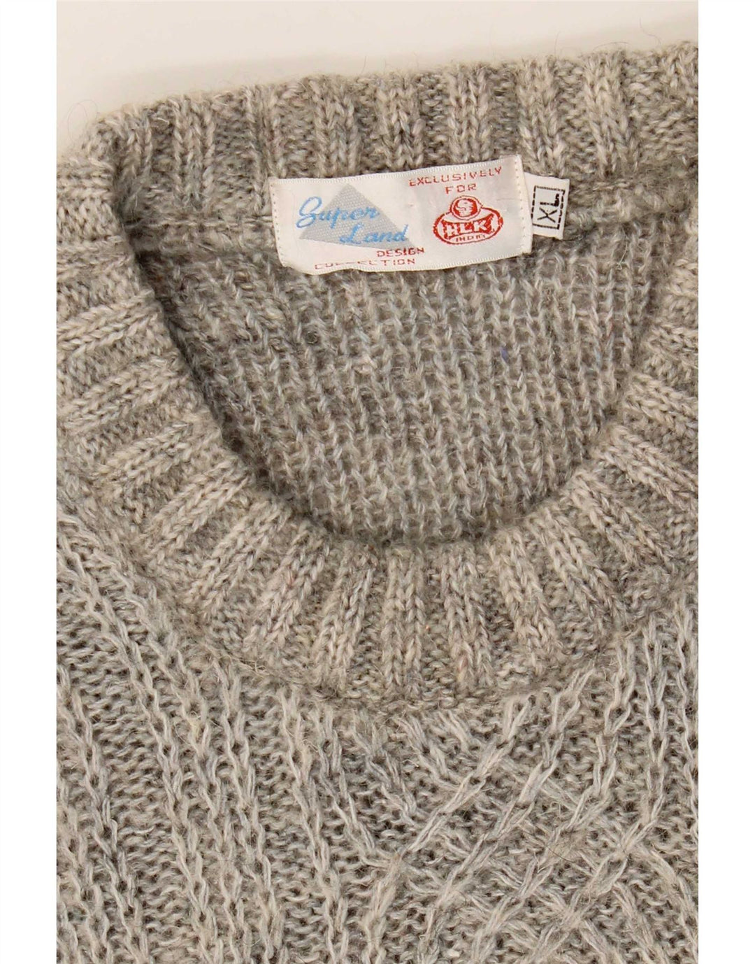 Vintage Mens Crew Neck Jumper Sweater XL Grey Geometric