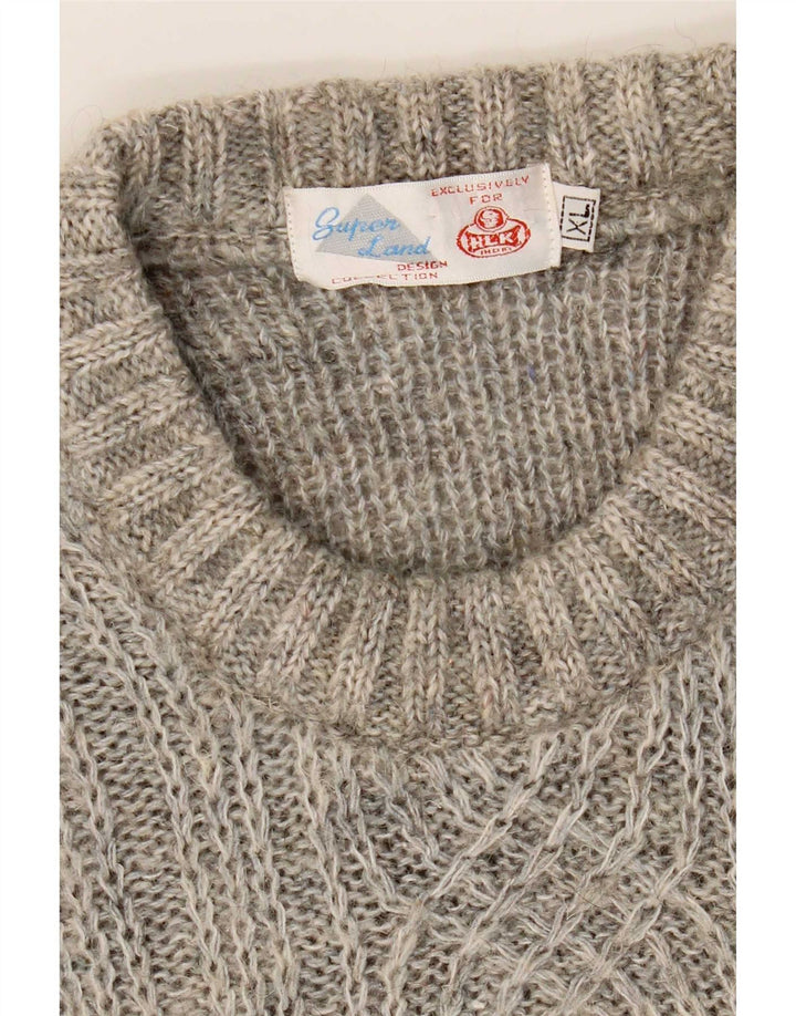 Vintage Mens Crew Neck Jumper Sweater XL Grey Geometric