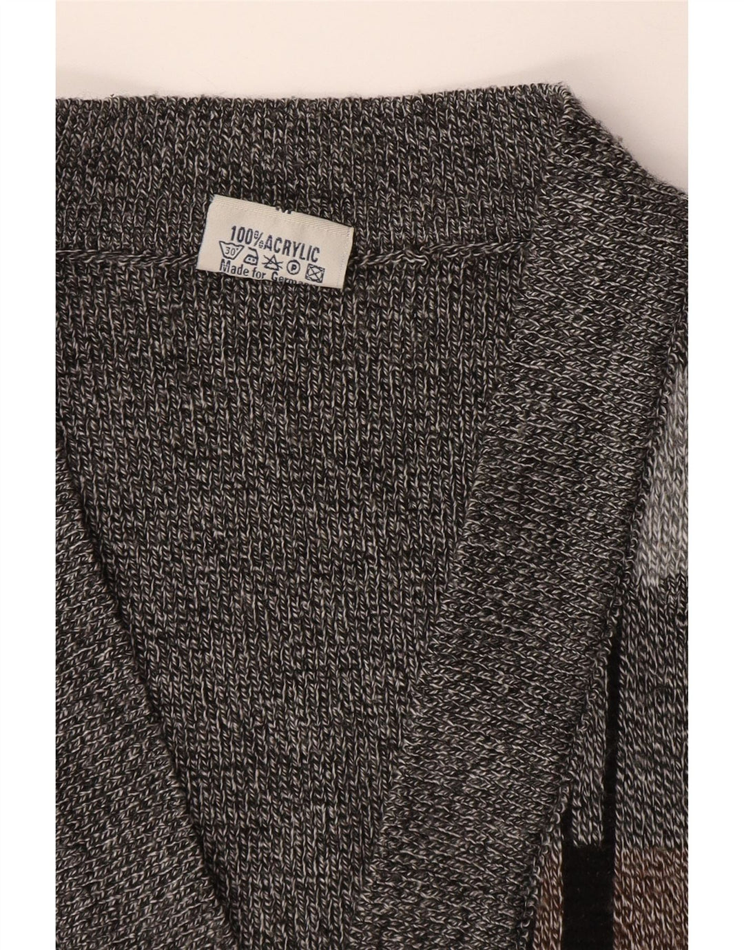 Vintage Mens Sleeveless Cardigan Sweater Medium Grey Geometric Acrylic