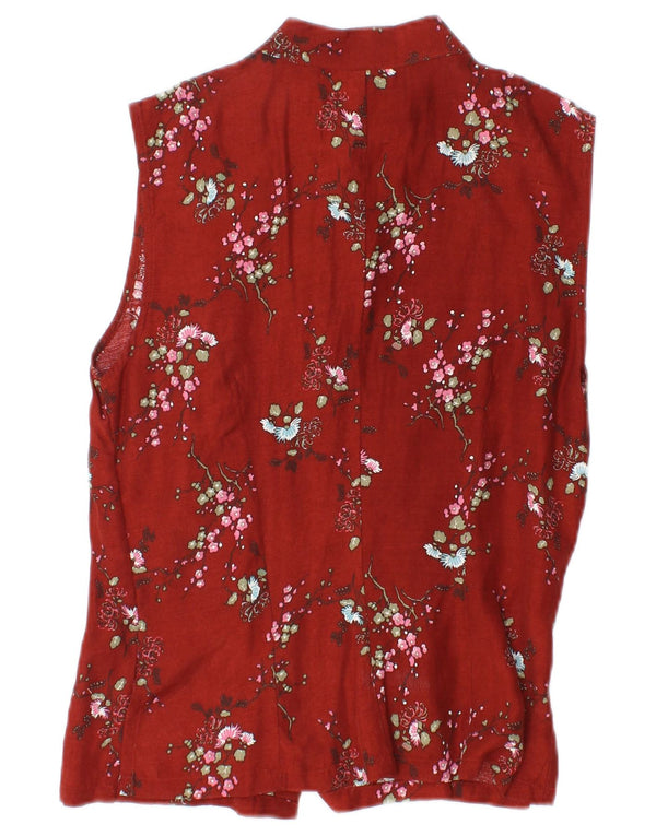 STEFANEL Womens Sleeveless Shirt Blouse UK 12 Medium Burgundy Floral Rayon