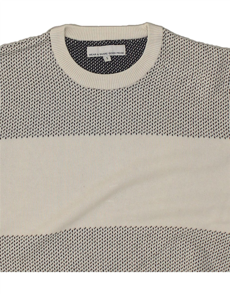 JULES Mens Crew Neck Jumper Sweater Small White Striped Cotton | Vintage Jules | Thrift | Second-Hand Jules | Used Clothing | Messina Hembry 