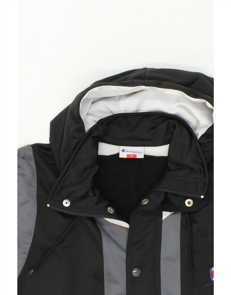 CHAMPION Mens Hooded Short Sleeve Tracksuit Top Jacket Small Black Vintage Champion and Second-Hand Champion from Messina Hembry 
