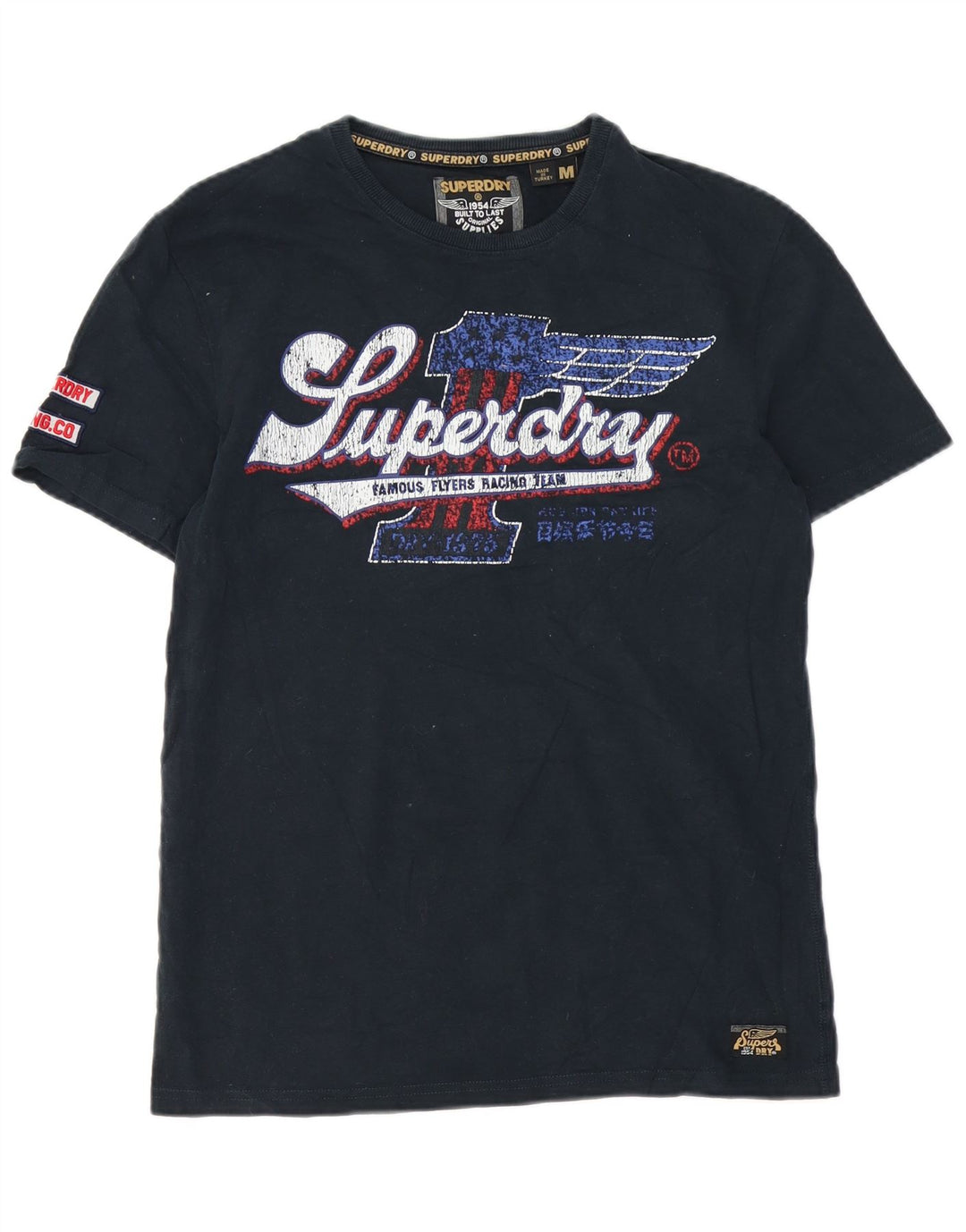 Superdry Mens Graphic T-Shirt Top Medium Navy Blue Cotton