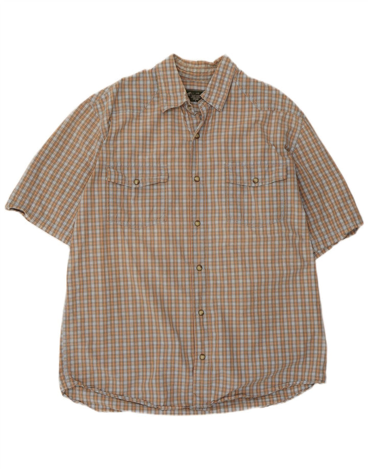 Eddie Bauer Mens Tall Short Sleeve Shirt Large Beige Check Cotton