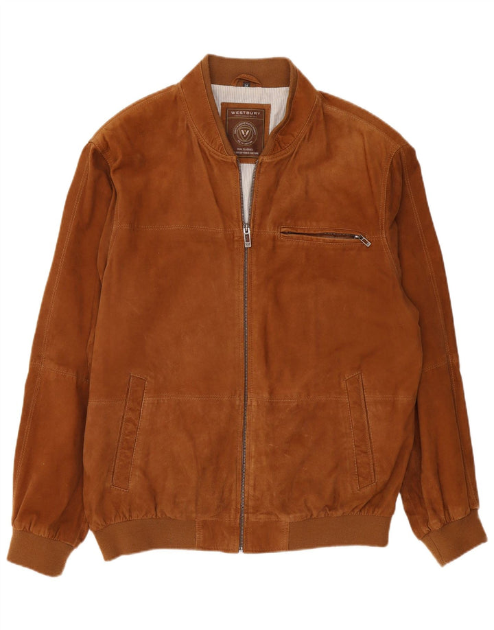 WESTBURY Mens Suede Bomber Jacket EU 54 2XL Brown Leather