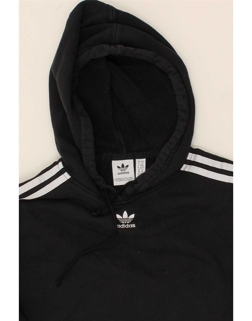 ADIDAS Womens Crop Hoodie Jumper UK 6 XS Black Cotton Vintage Adidas and Second-Hand Adidas from Messina Hembry 