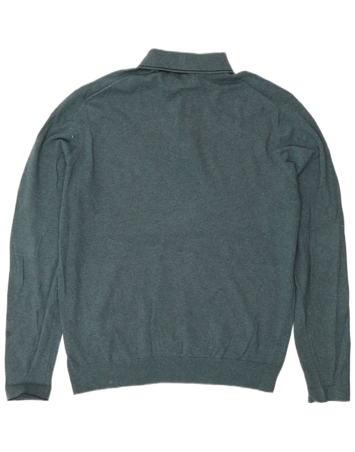 Marks & Spencer Mens Polo Neck Jumper Sweater Large Blue Flecked Cotton