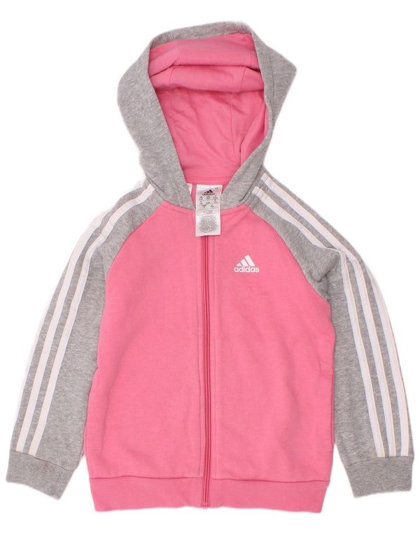 Adidas Girls Zip Hoodie Sweater 5-6 Years Pink Colourblock Cotton