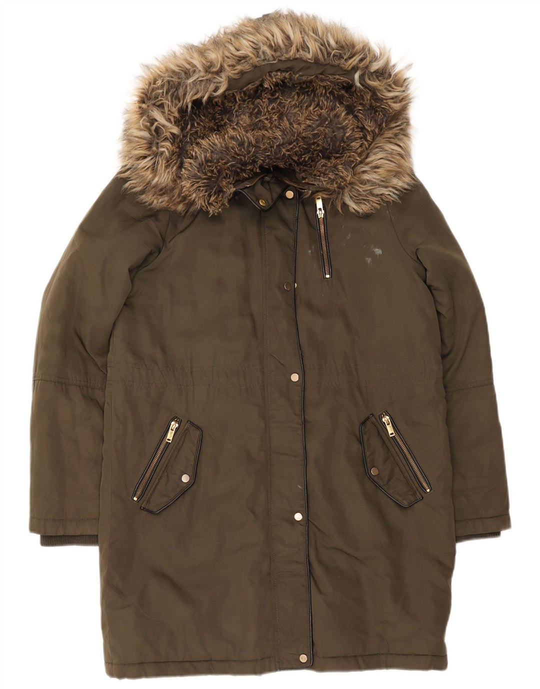 Oasis Womens Hooded Parka Jacket UK 14 Medium Khaki Polyester