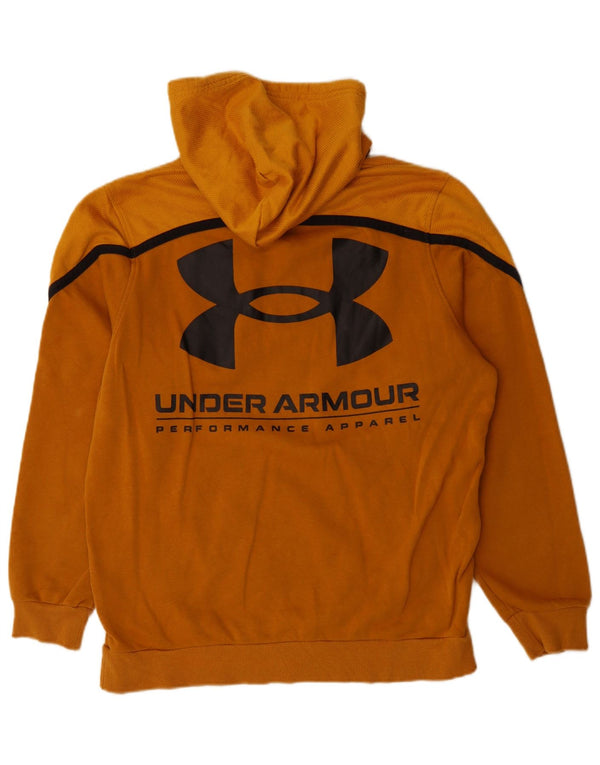 Under Armour Mens Hoodie Jumper Medium Orange Colourblock Cotton