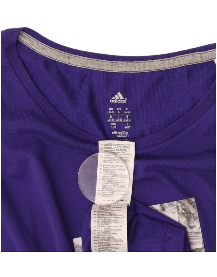 ADIDAS Womens Climalite Graphic T-Shirt Top UK 16/18 Large Purple Cotton