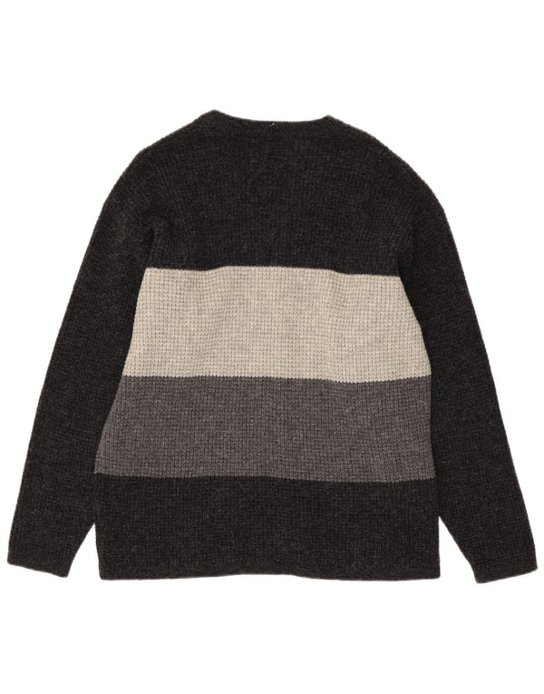Levi's Mens V-Neck Jumper Sweater Large Grey Colourblock Virgin Wool