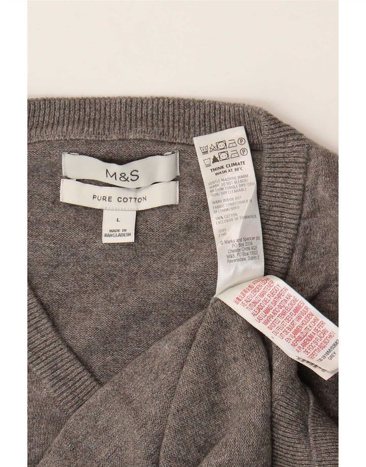 Marks & Spencer Mens V-Neck Jumper Sweater Large Grey Cotton