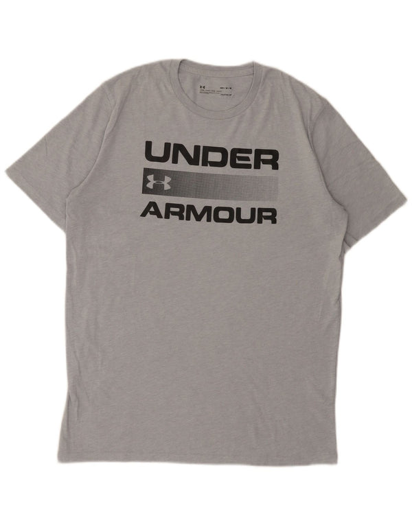 Under Armour Mens Heat Gear Graphic T-Shirt Top Medium Grey Flecked Cotton