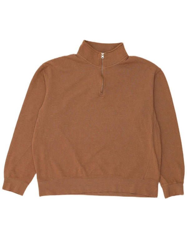 Zara Womens Oversized Zip Neck Sweatshirt Jumper UK 18 XL Brown Cotton