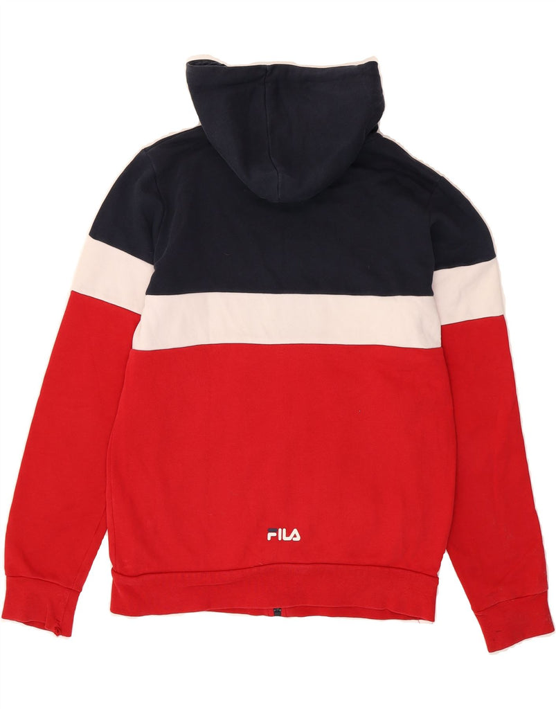FILA Mens Graphic Zip Hoodie Sweater Small Red Colourblock Cotton Vintage Fila and Second-Hand Fila from Messina Hembry 