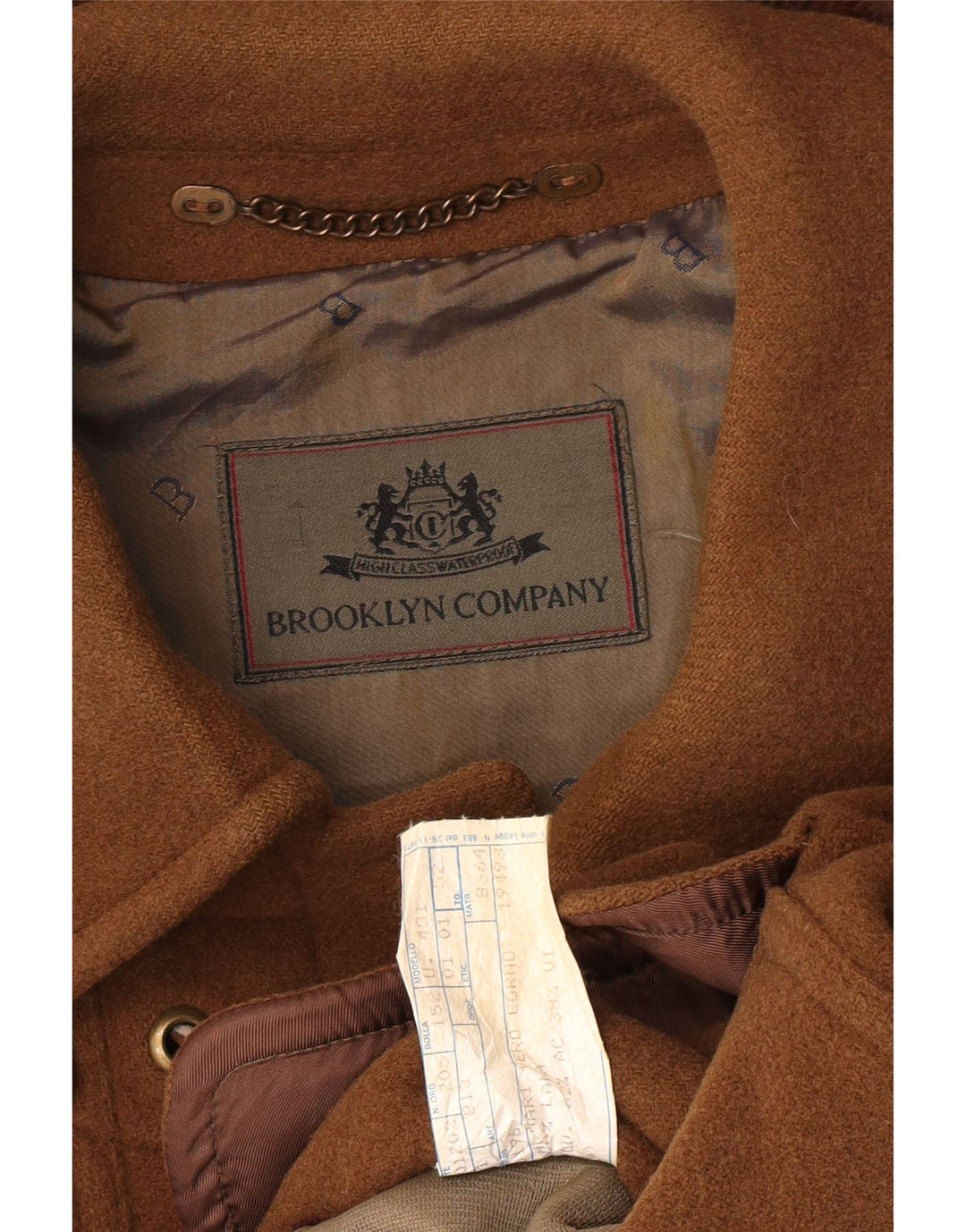 Brooklyn Mens Hooded Duffle Coat IT 52 XL Brown Wool