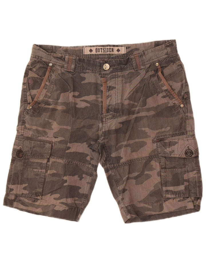 Outsider Mens Cargo Shorts W34 Large Grey Camouflage Cotton
