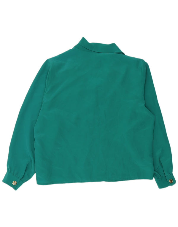 Vintage Womens Long Sleeve Shirt Blouse UK 18 XL Green Polyester