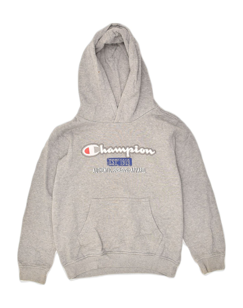 CHAMPION Boys Graphic Hoodie Jumper 9-10 Years Medium Grey Cotton | Vintage Champion | Thrift | Second-Hand Champion | Used Clothing | Messina Hembry 