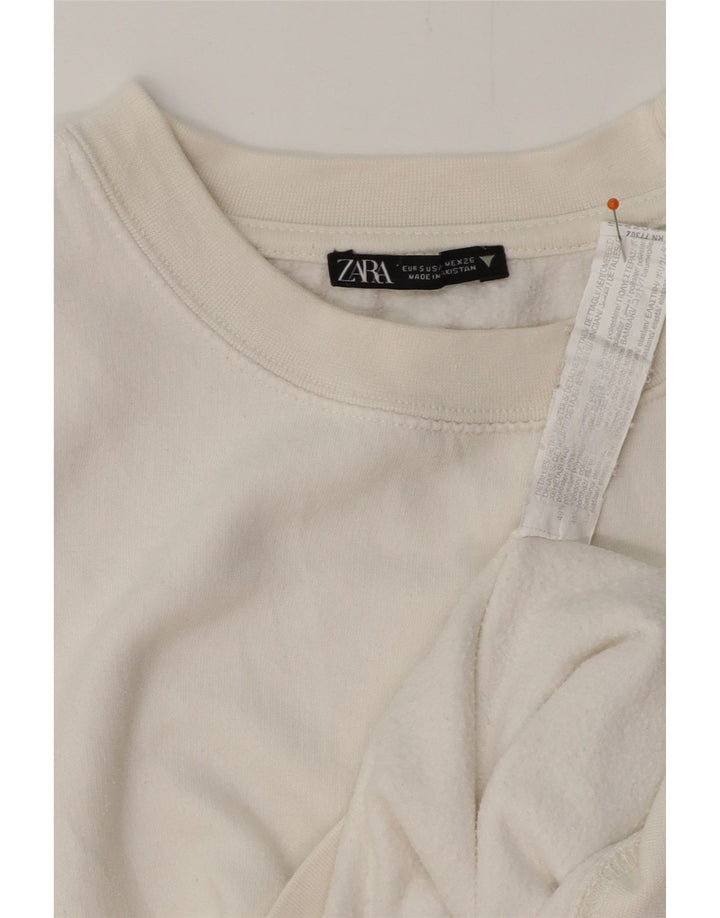 ZARA Womens Oversized Crop Sweatshirt Jumper UK 10 Small White Cotton