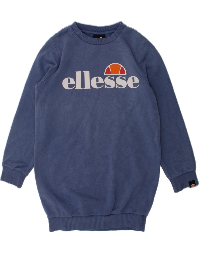 ELLESSE Girls Graphic Sweatshirt Jumper Dress 8-9 Years Blue Cotton | Vintage Ellesse | Thrift | Second-Hand Ellesse | Used Clothing | Messina Hembry 