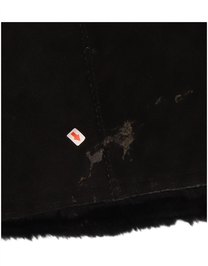 Naf Naf Womens Sherpa Suede Overcoat UK 12 Medium Black Leather Winter