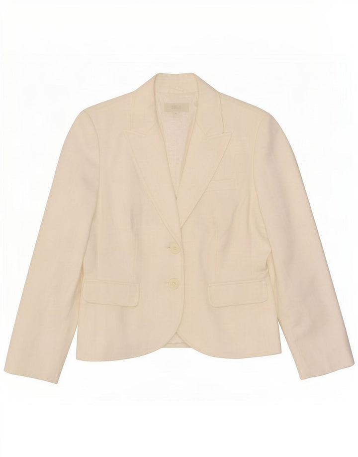 Marks & Spencer Womens 2 Button Blazer Jacket UK 14 Medium White Polyester