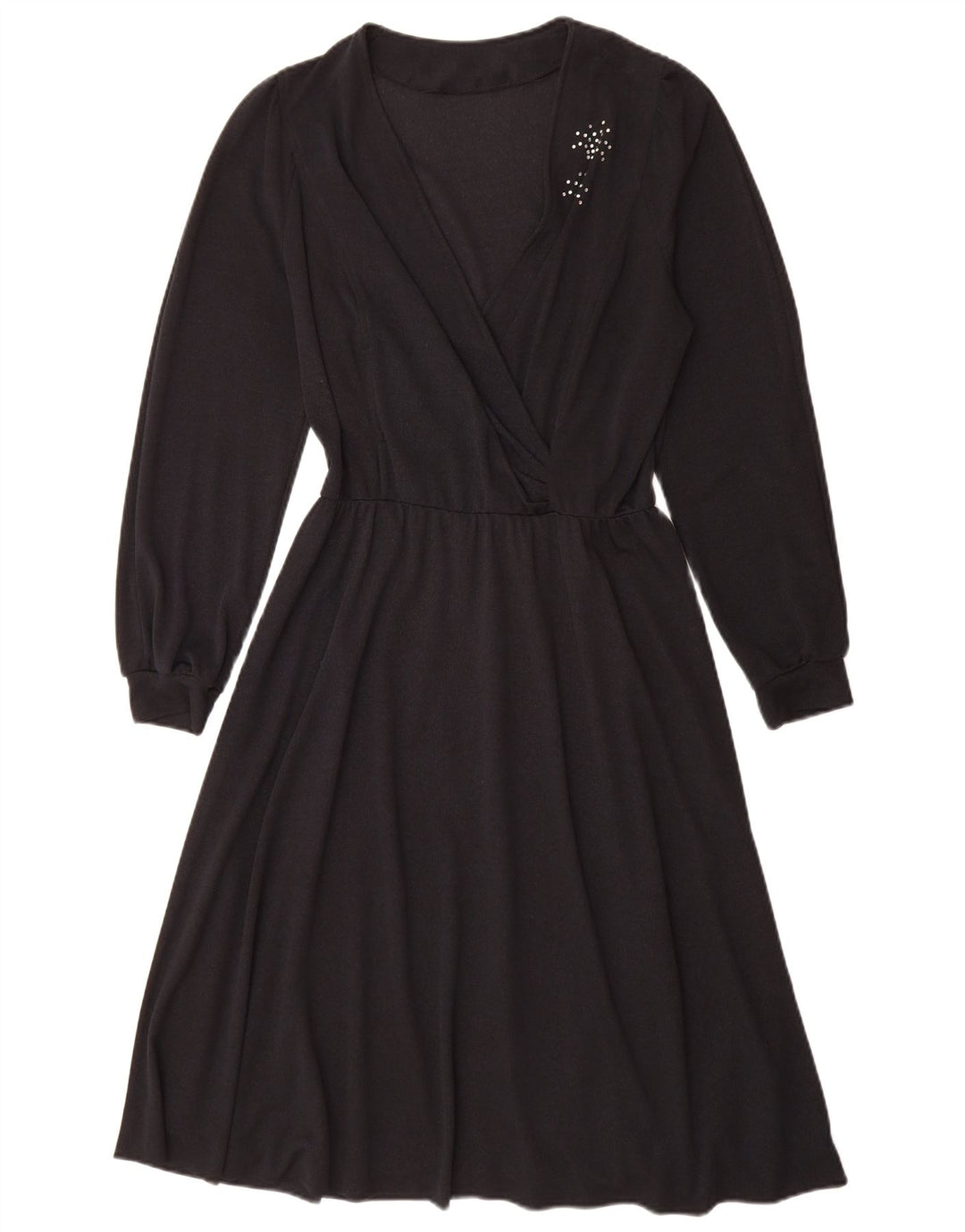 Vintage Womens Long Sleeve Wrap Dress UK 14 Medium Black