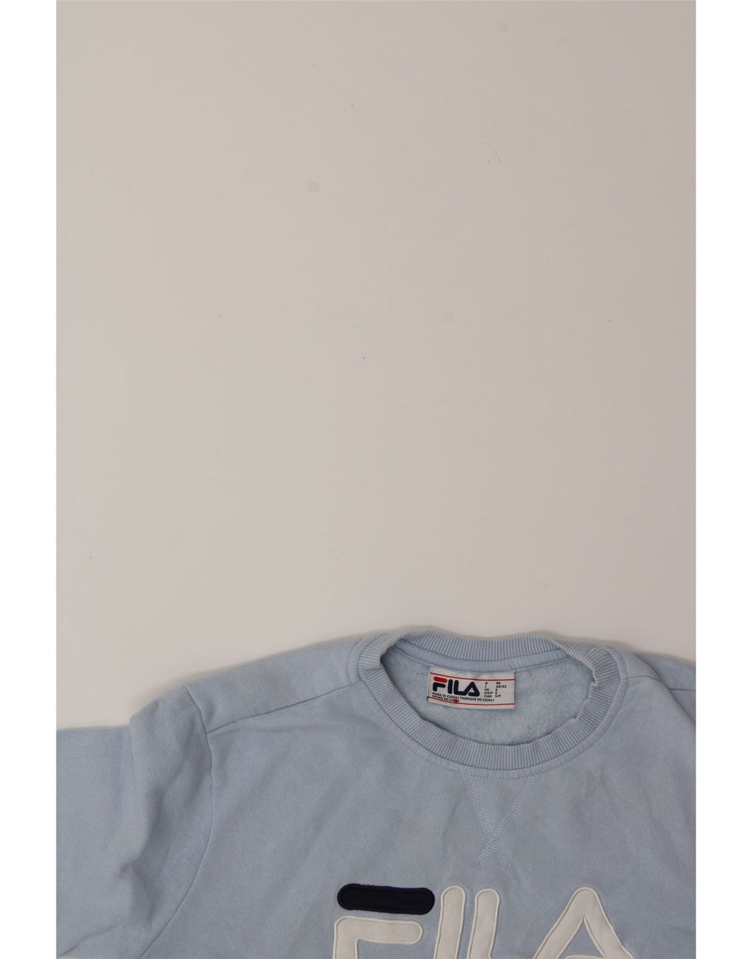 FILA Womens Graphic Sweatshirt Jumper UK 10 Small Blue Cotton Vintage Fila and Second-Hand Fila from Messina Hembry 