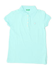 BENETTON Girls Polo Shirt 8-9 Years Large  Blue Cotton