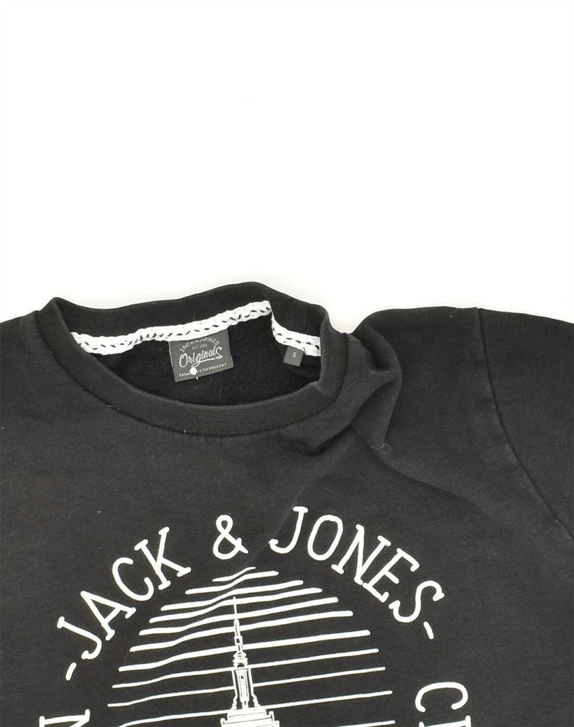 JACK & JONES Mens Graphic Sweatshirt Jumper Small Black Cotton | Vintage Jack & Jones | Thrift | Second-Hand Jack & Jones | Used Clothing | Messina Hembry 