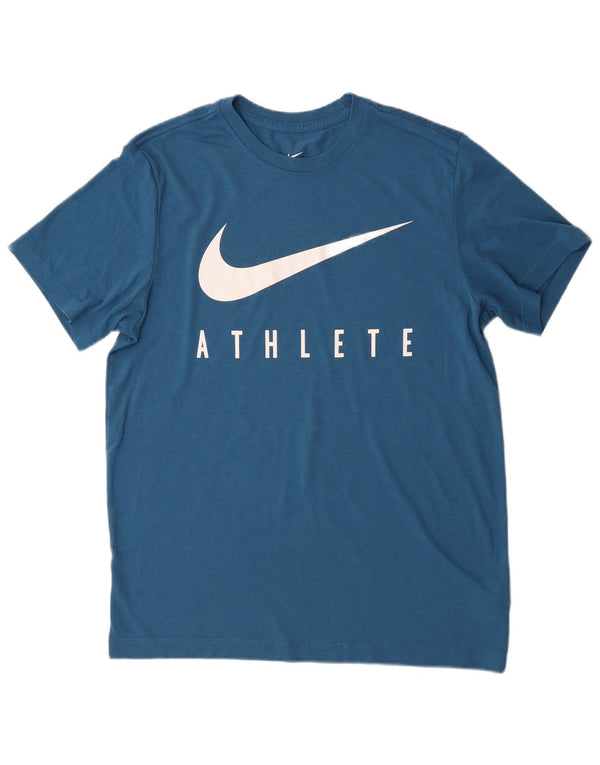 NIKE Mens Dri Fit Graphic T-Shirt Top Medium Blue Polyester
