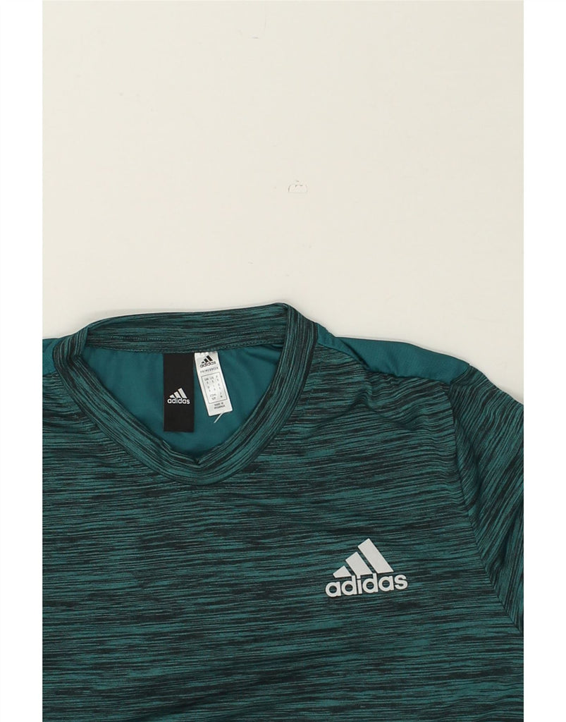 ADIDAS Mens Graphic T-Shirt Top Small Green Striped Polyester | Vintage Adidas | Thrift | Second-Hand Adidas | Used Clothing | Messina Hembry 