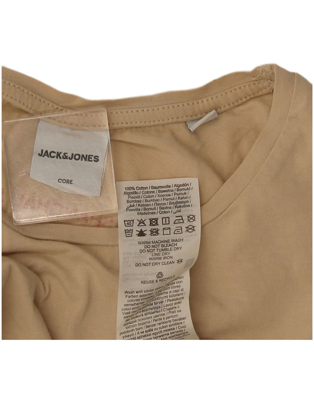 Jack & Jones Mens Graphic T-Shirt Top Small Beige Cotton