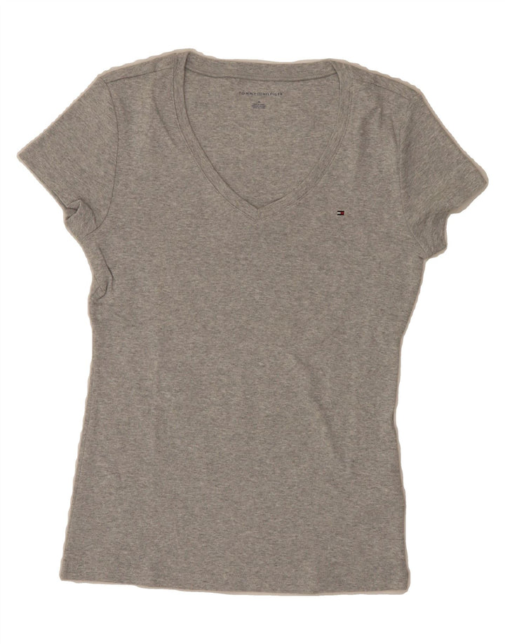 TOMMY HILFIGER Womens T-Shirt Top UK 12 Medium Grey Cotton Vintage Tommy Hilfiger and Second-Hand Tommy Hilfiger from Messina Hembry 