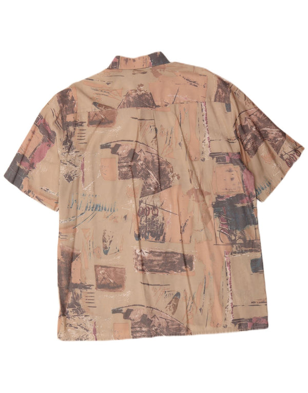 Vintage Mens Abstract Pattern Short Sleeve Shirt Size 43/44 XL Beige