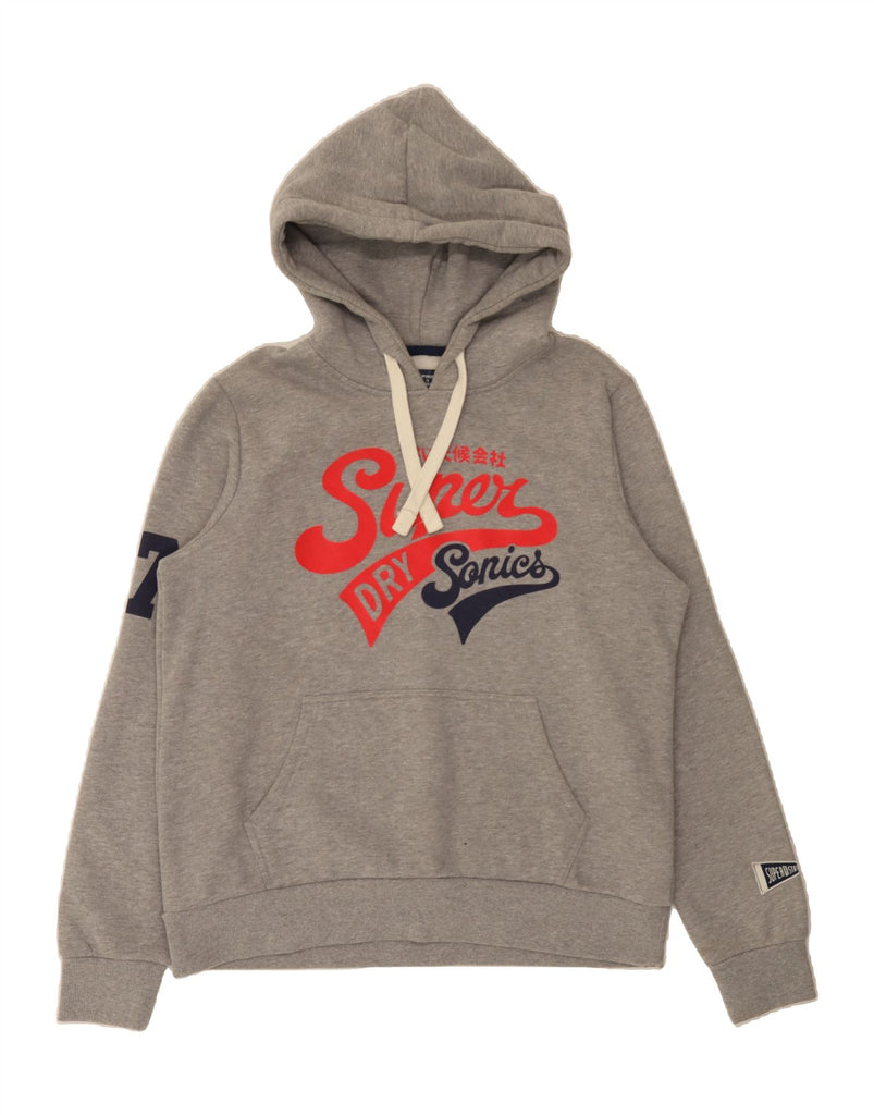 SUPERDRY Womens Graphic Hoodie Jumper UK 16 Large Grey Cotton Vintage Superdry and Second-Hand Superdry from Messina Hembry 
