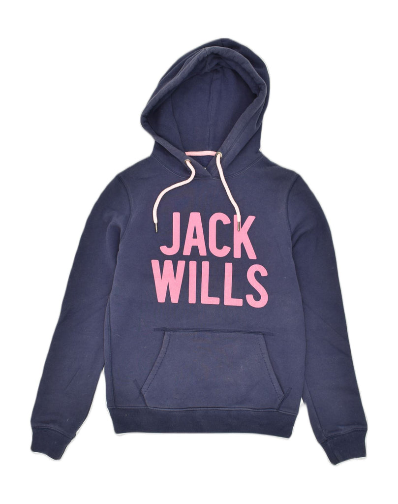 JACK WILLS Womens Graphic Hoodie Jumper UK 8 Small  Navy Blue Cotton | Vintage Jack Wills | Thrift | Second-Hand Jack Wills | Used Clothing | Messina Hembry 