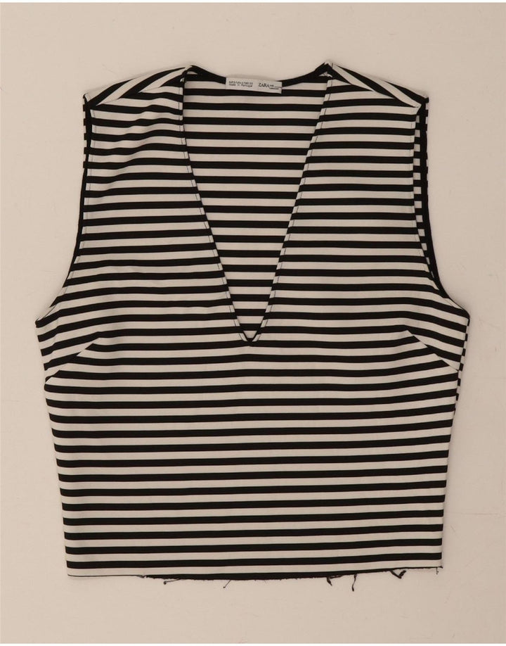 ZARA Womens Crop Sleeveless Blouse Top UK 8 Small Black Striped Polyester Vintage Zara and Second-Hand Zara from Messina Hembry 