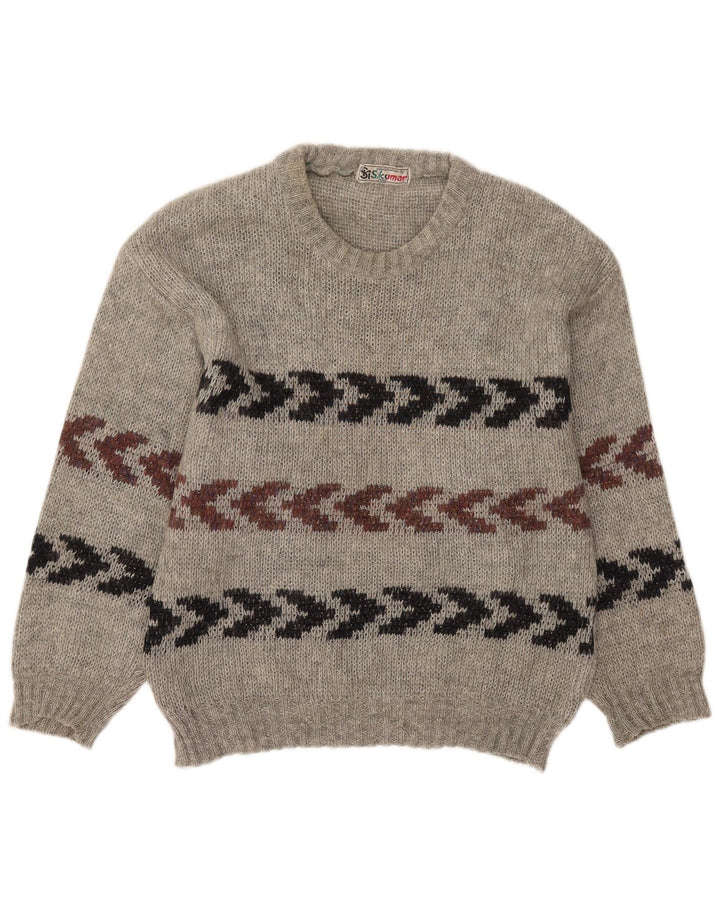 Vintage Mens Crew Neck Jumper Sweater Size 40 Medium Grey Striped