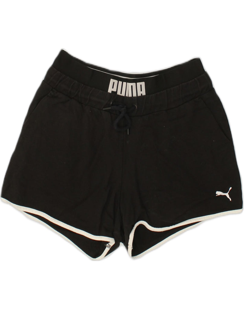 PUMA Womens Sport Shorts UK 14 Large Black Cotton | Vintage Puma | Thrift | Second-Hand Puma | Used Clothing | Messina Hembry 